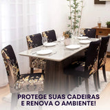 Capa Para Cadeira de Jantar -  Flores Douradas