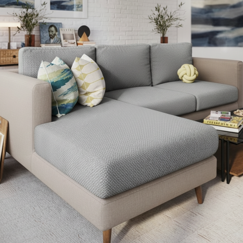 Capa de Sofá de Canto Classic Jacquard - Cinza Claro