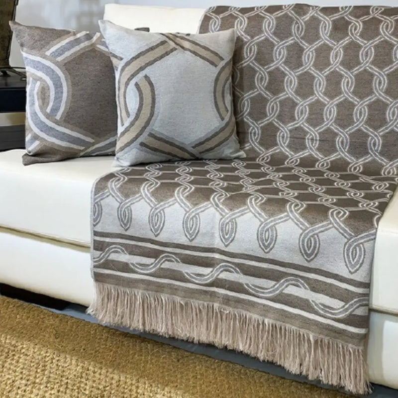 Manta para Sofá Aramado com Almofadas - Chocolate