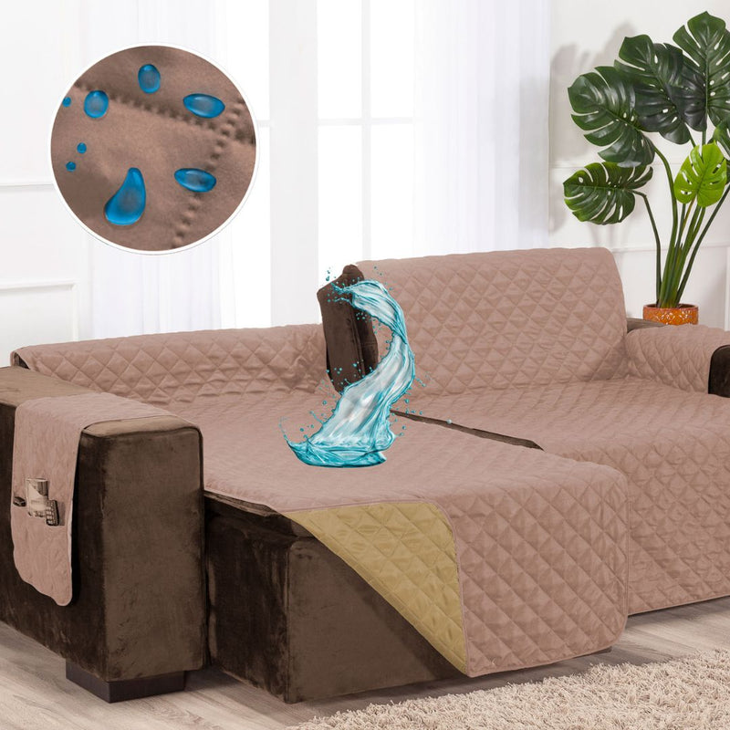 Protetor Sofá Retrátil Impermeável Dupla Face Caqui-Palha