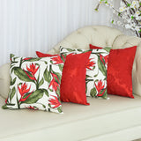 Kit 4 Capas De Almofadas Jacquard Premium - Flamingo com Vermelho